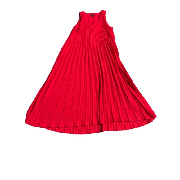 J.Jill Wearever Collection Red Sleeveless Pleated Midi Dress V-Neck Relaxed Fit - Picture 10 of 11